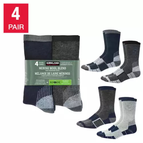 Kirkland Signature Men’s Merino Wool Blend Socks 4-Pack