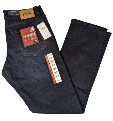 IZOD Men's Dark Blue Jeans - Classic Fit, Stretch Denim, Comfortable Everyday Wear