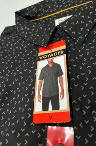 Voyager Men's Short Sleeve Woven Shirt - Casual Black Button-Up