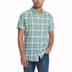 Weatherproof Vintage Men's Linen-Cotton Short Sleeve WoveN- Lightweight, Button-Down