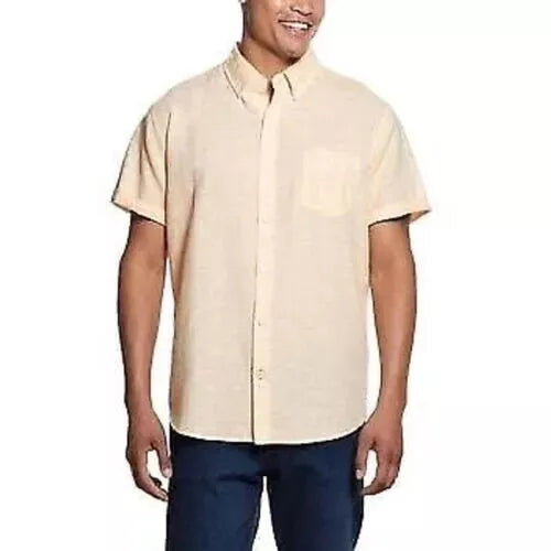 Weatherproof Vintage Men's Linen-Cotton Short Sleeve WoveN- Lightweight, Button-Down