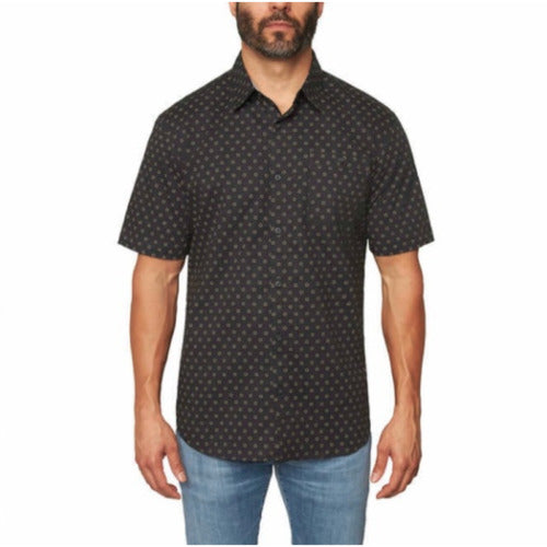 Voyager Men's Short Sleeve Woven Shirt - Casual Black Button-Up