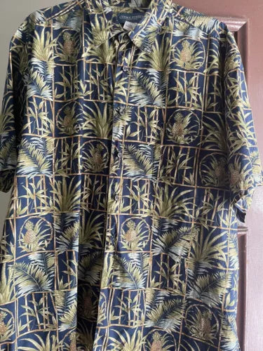 Cooke Street Men's Hawaiian Short Sleeve Button-Down Shirt | Pineapple Leaf Print Camp Shirt