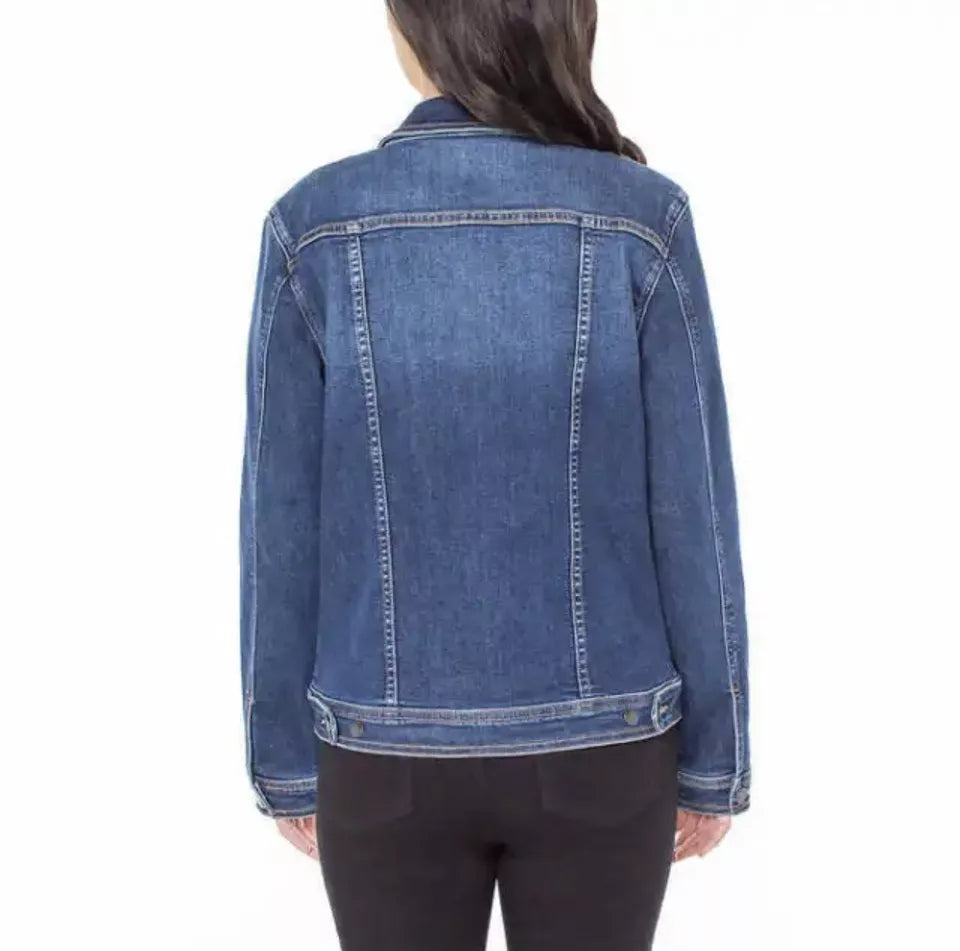 Well Worn Women's Dark Blue Stretch Denim Jacket with Pockets & Buttons | NWT