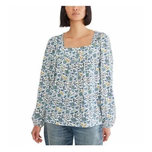 Lucky Brand Square Neck Top for Women – Stylish Long Sleeve Casual Blouse