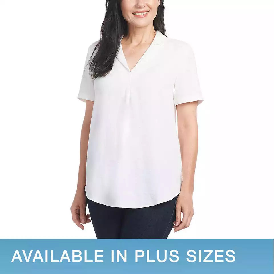 Hilary Radley Ladies' Short Sleeve V-Neck Blouse - Stylish & Comfortable Everyday Wear