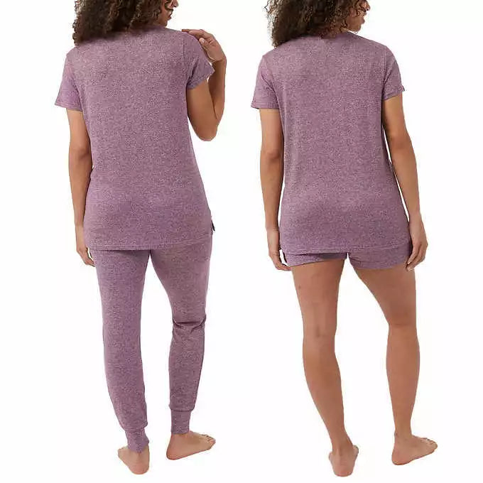 32 Degrees Women's 3-Piece Lounge Set - Soft & Comfy Sleepwear | V-Neck Tee, Jogger Pants & Shorts