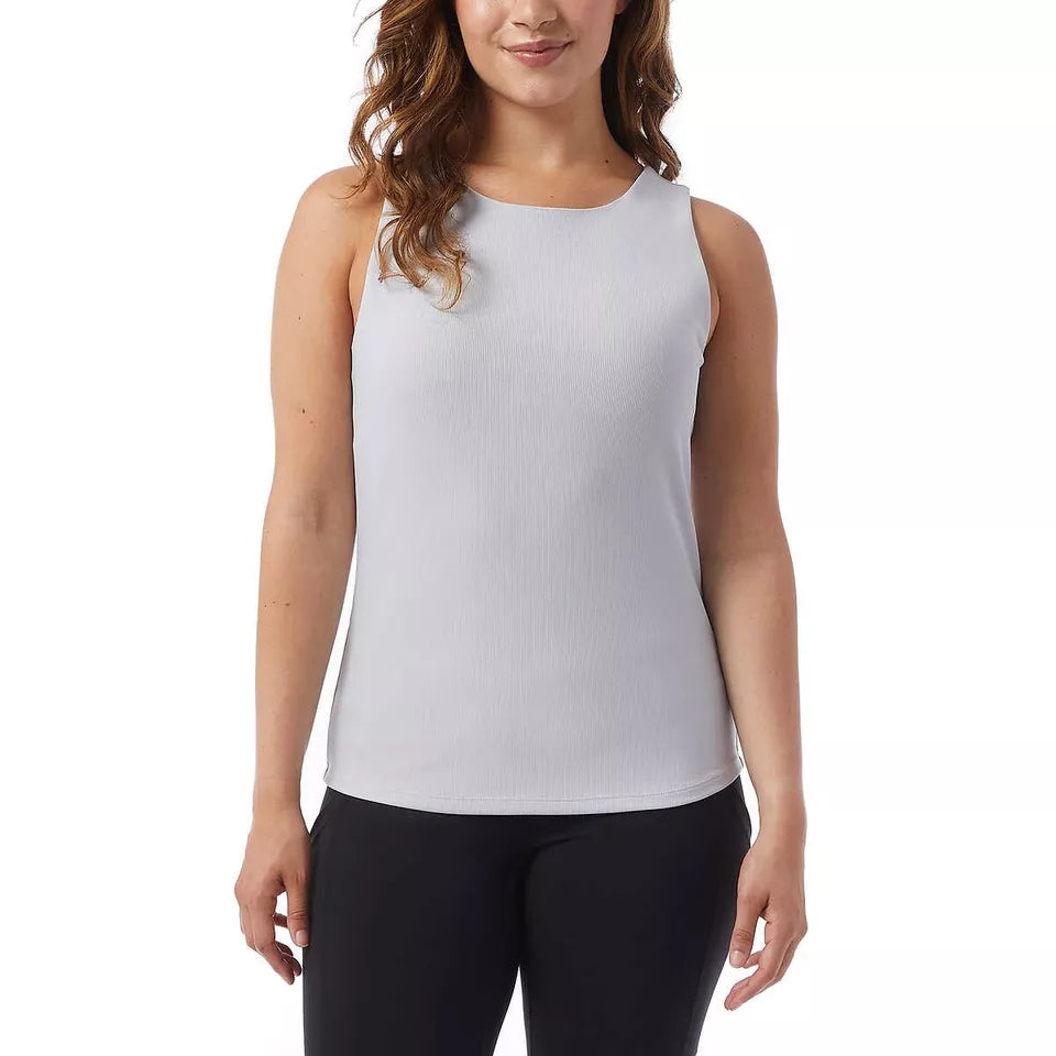 32 Degrees Ladies' Tank Top with Built-In Bra - Soft Textured Ribbed Fabric - Moisture-Wicking, Sleeveless Activewear