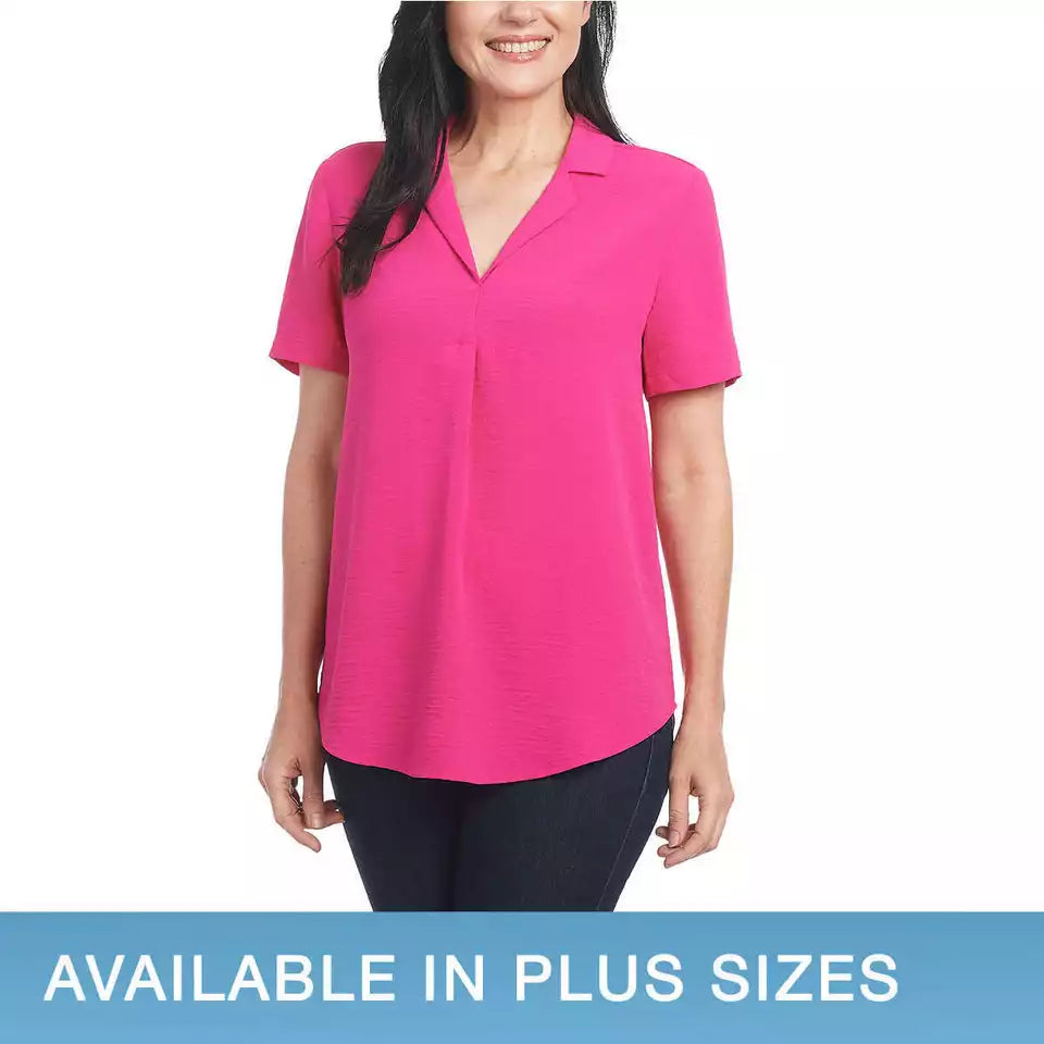 Hilary Radley Ladies' Short Sleeve V-Neck Blouse - Stylish & Comfortable Everyday Wear