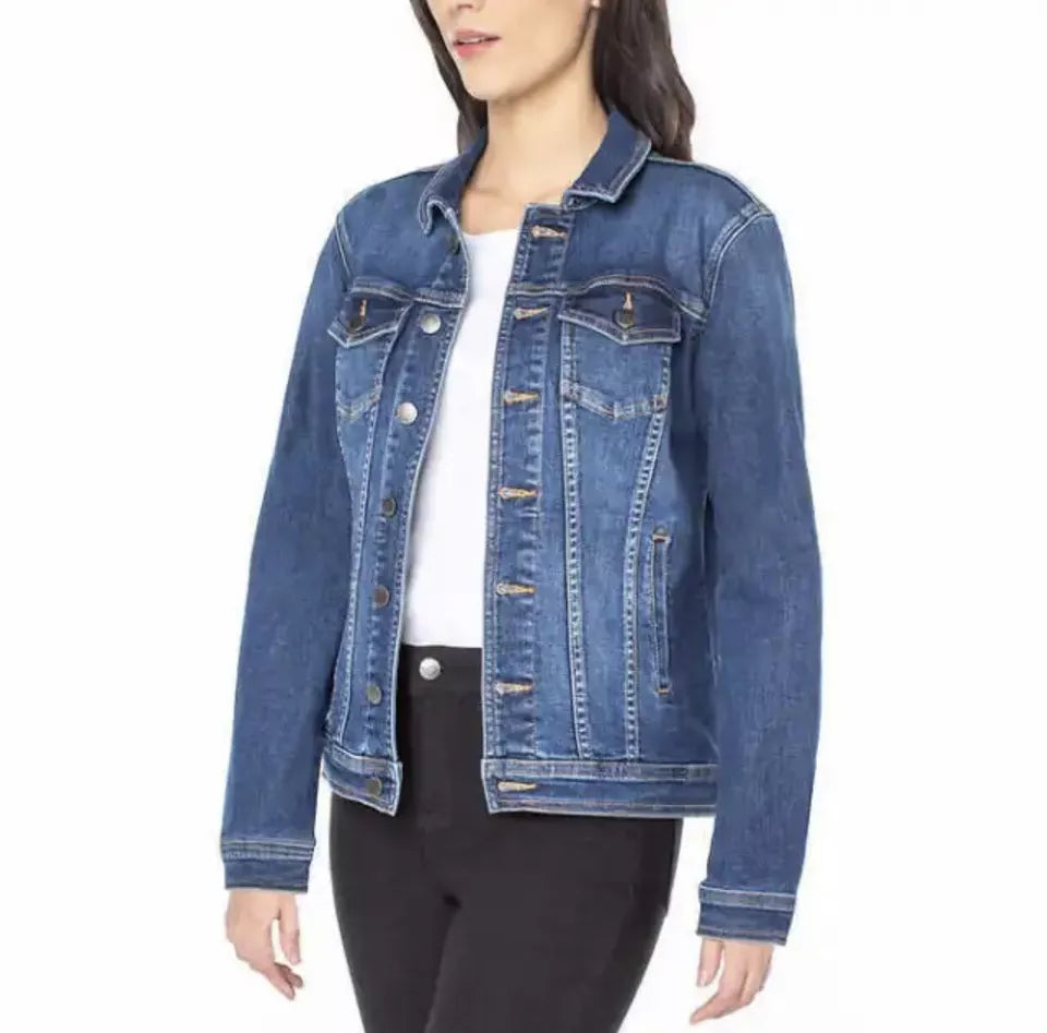 Well Worn Women's Dark Blue Stretch Denim Jacket with Pockets & Buttons | NWT