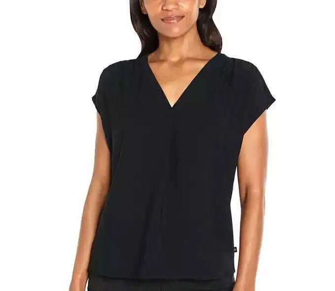 Banana Republic Women's Black Short Sleeve V-Neck Blouse