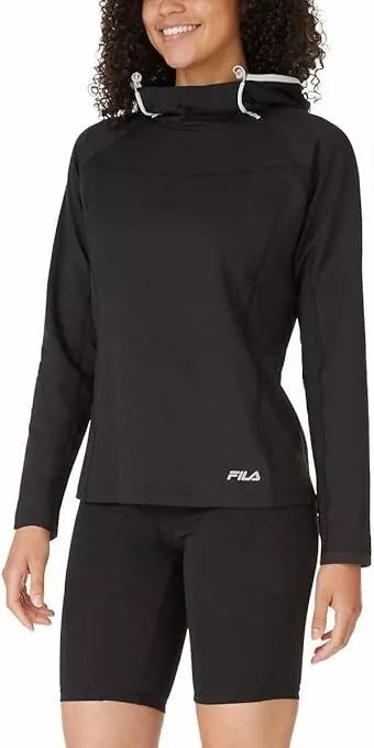 FILA Ladies' Funnel Neck Black Training Hoodie - Stylish Activewear for Women