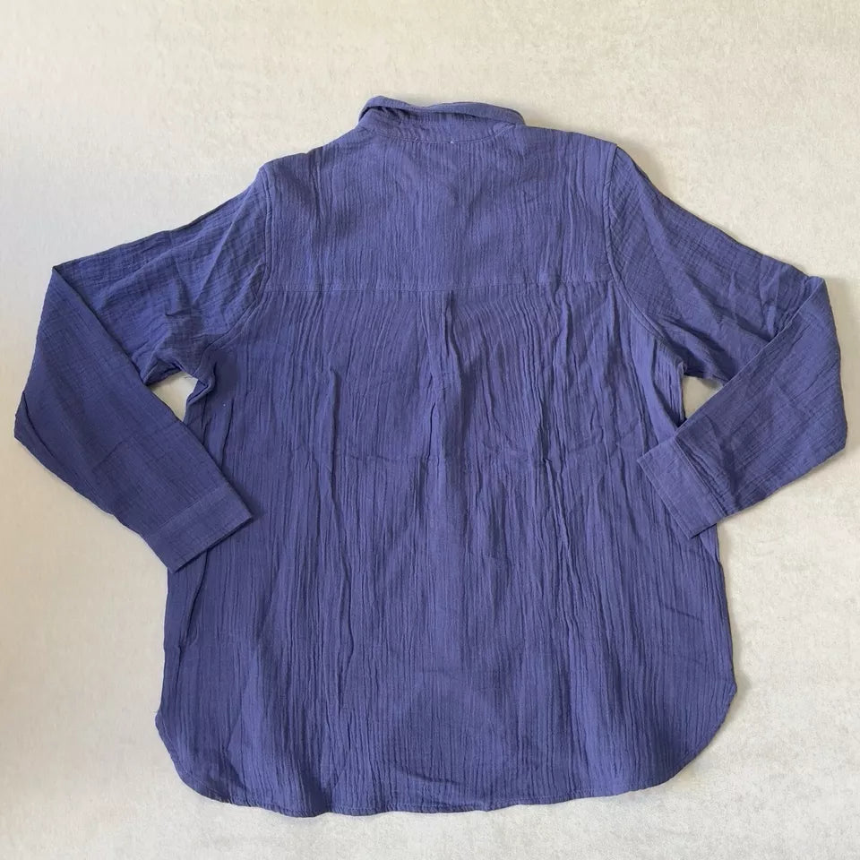 Jessica Simpson Women's Cotton Gauze Blue Button Down Blouse