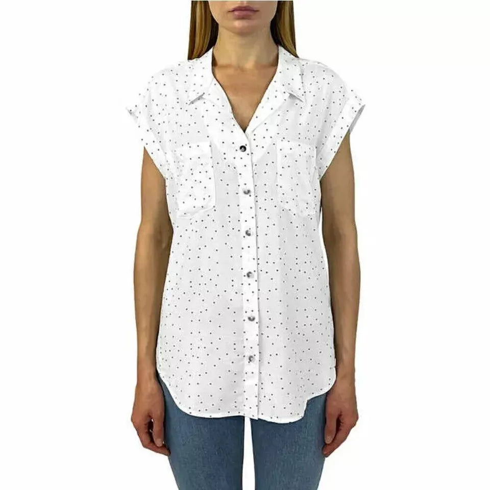 Jachs NY Women’s Printed Short Sleeve Blouse | Cap Sleeve V-Neck Tunic | Size 2XL