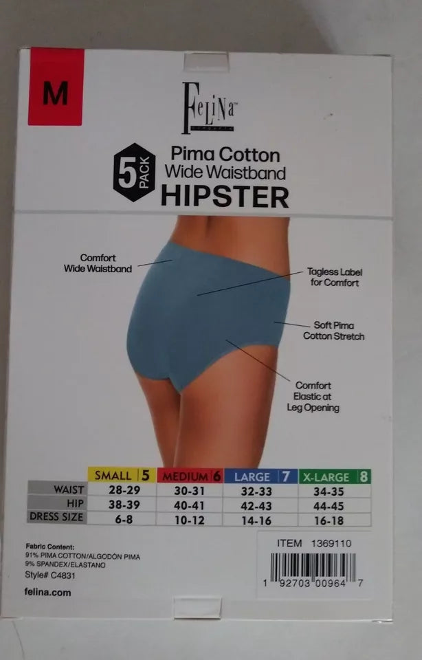 Felina Women's 5-Pack Pima Cotton Hipster Panties - Multicolor Size Small