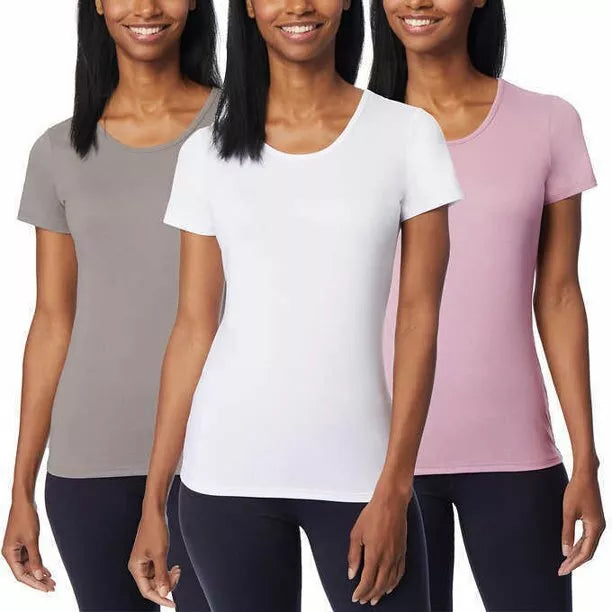 32 Degrees Women's Cool Tee 3 Pack - White, Heather Grey & Heather Blush - Size Large