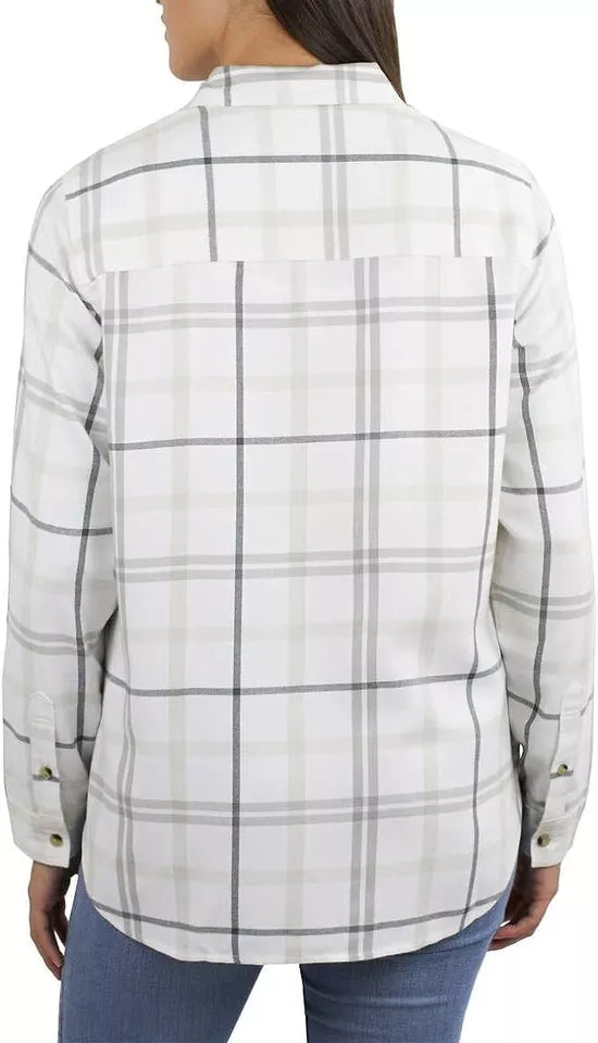 Jach's Girlfriend Women's Super Soft Flannel Button Down Shirt - Size S - White - Cozy & Stylish