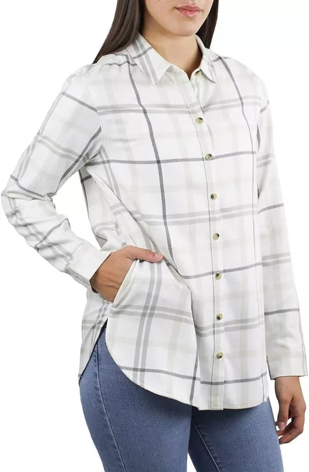 Jach's Girlfriend Women's Super Soft Flannel Button Down Shirt - Size S - White - Cozy & Stylish