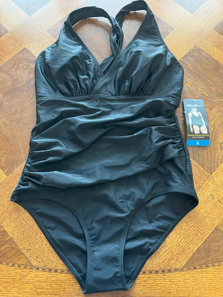 Eddie Bauer Ladies' Ruched Shaping Swimsuit with UV Protection - Black, Size S