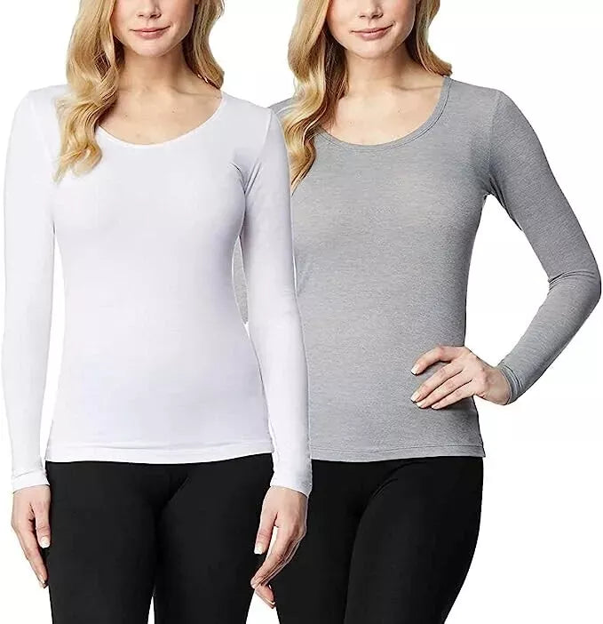 32 Degrees Heat Women’s Long Sleeve Scoop Neck T-Shirt 2-Pack - Comfortable, Breathable Top