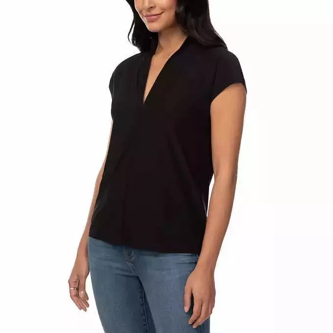 Buffalo David Bitton Ladies' V-Neck Short Sleeve Blouse – XS, S, M, L, XL