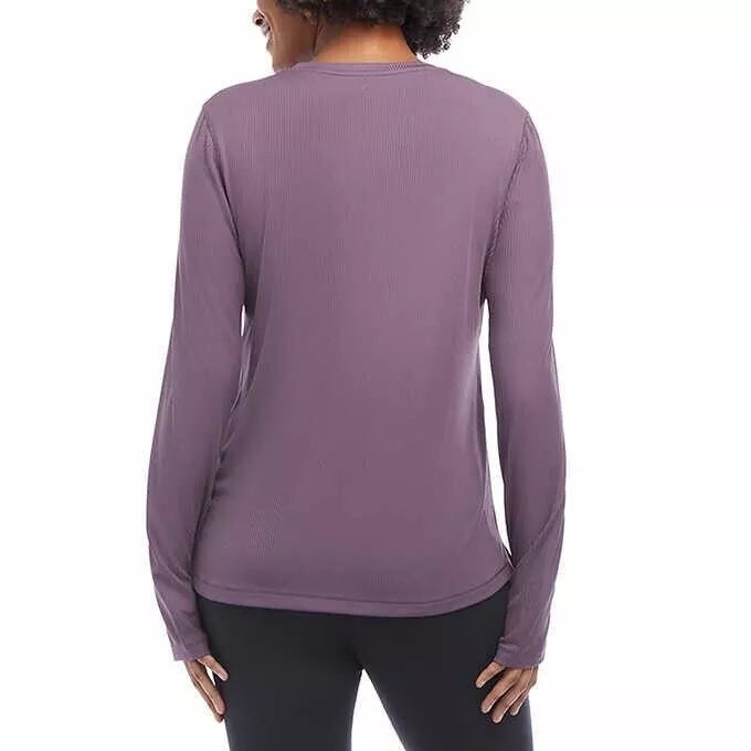 Danskin Women's Ribbed Long Sleeve Top – Casual Wear, Soft Stretch Fabric, Perfect for Layering