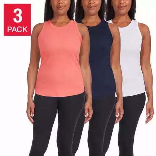 Danskin Women's Ribbed Tank Top 3-Pack | Soft Stretchy Basic Sleeveless Tanks