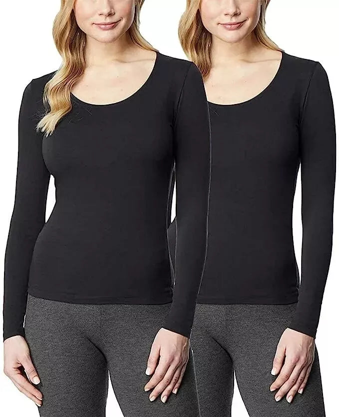 32 Degrees Heat Women’s Long Sleeve Scoop Neck T-Shirt 2-Pack - Comfortable, Breathable Top