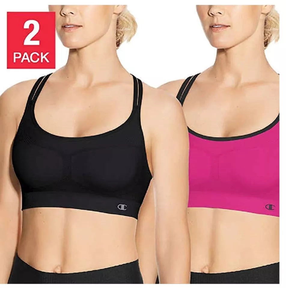 Champion Women's Seamless Criss Cross Sports Bra - 2 Pack for Ultimate Comfort and Support