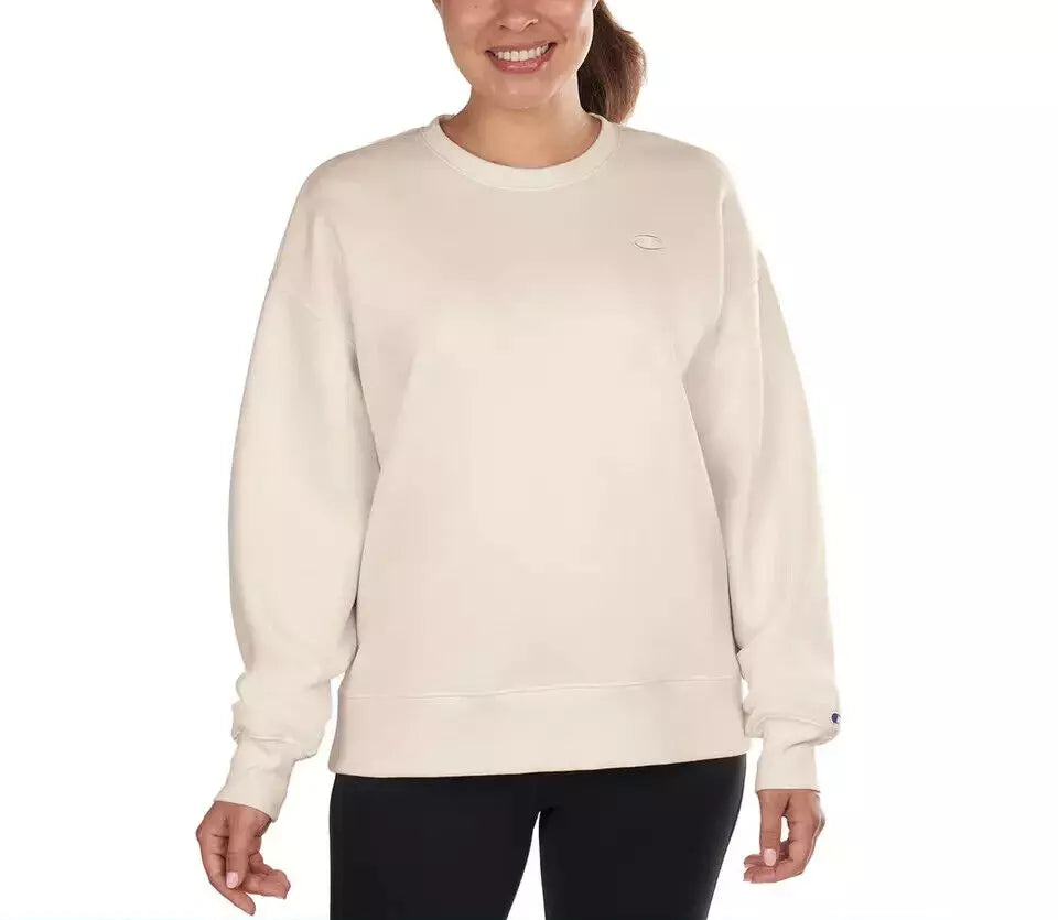 Champion Women's Crew Neck Long Sleeve Logo Sweatshirt - Cream